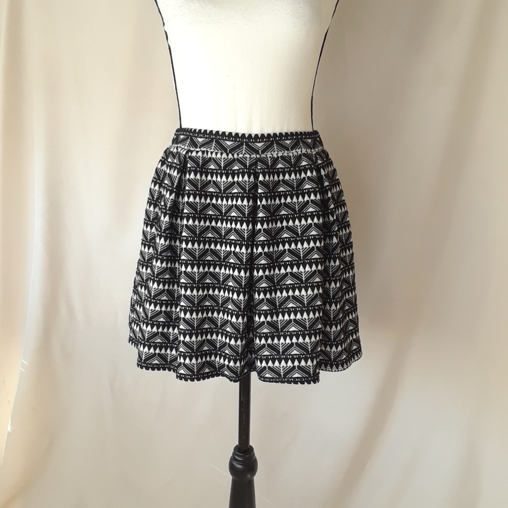 Joe B Black &and White Pleated Mini Skater Skirt